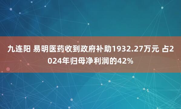 九连阳 易明医药收到政府补助1932.27万元 占2024年归母净利润的42%