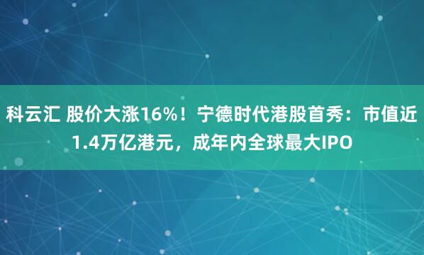 科云汇 股价大涨16%！宁德时代港股首秀：市值近1.4万亿港元，成年内全球最大IPO